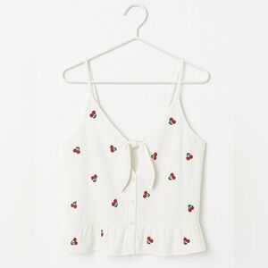 White Tank Top with Cherry Print